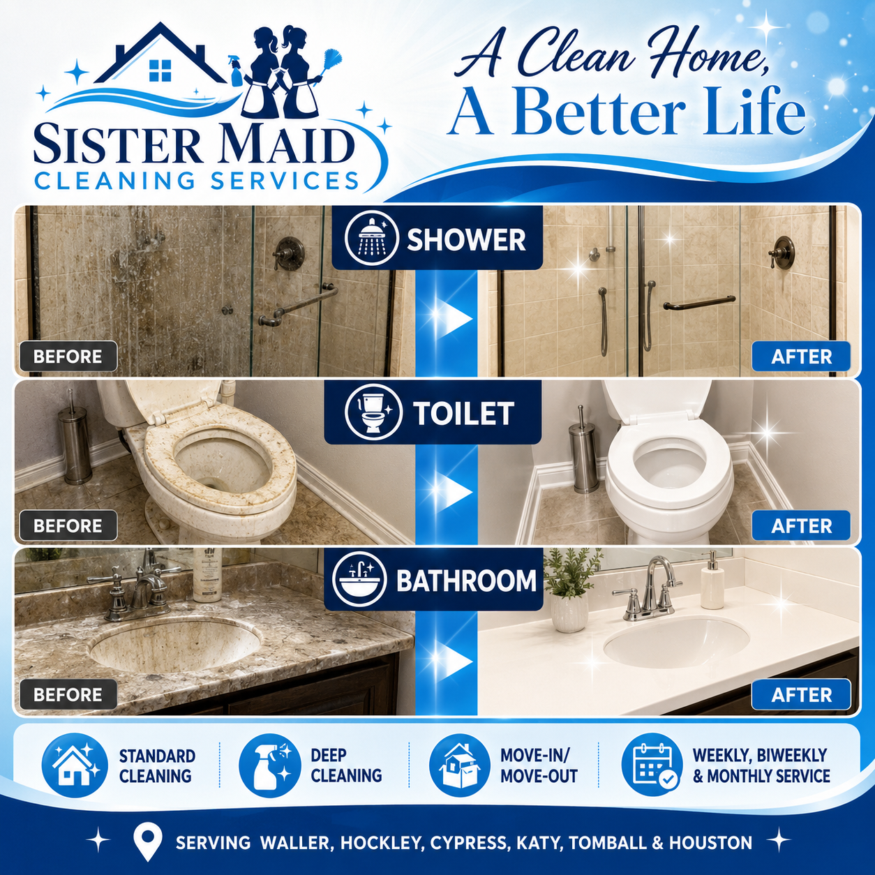 Sister Maid before and after bathroom cleaning results